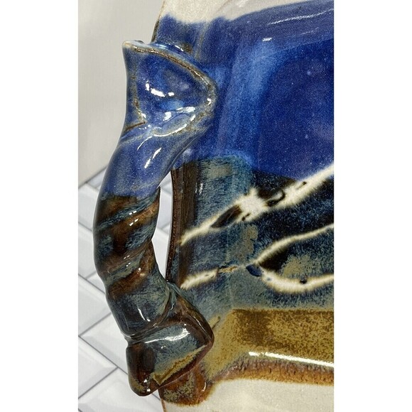 Doe Ridge Pottery Tray Mountain Scene Drip Glaze Signed Modern Artisan Handmade - Picture 3 of 13